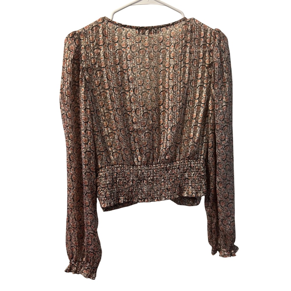 Y2K Morgan de Toi Floral Metallic Blouse Smocked Waist EU 38 S Romantic Boho - Picture 3 of 8